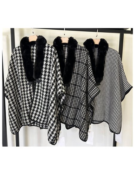 Poncho pata de gallo con cuello de pelo