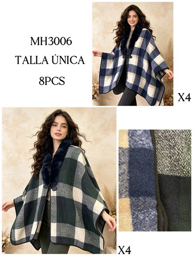 Poncho cuadros grandes con cuello de pelo 2