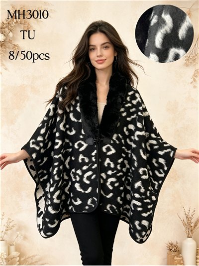 Poncho animal print con cuello de pelo 2