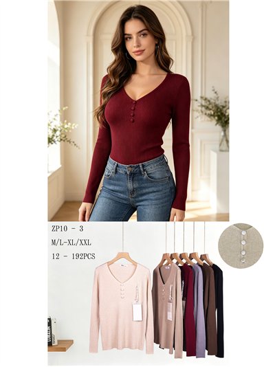 Jersey canalé cuello pico con botones 2