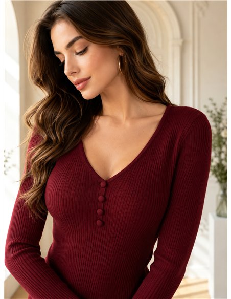Jersey canalé cuello pico con botones