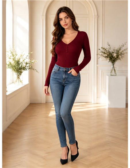 Jersey canalé cuello pico con botones