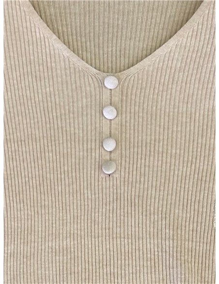 Jersey canalé cuello pico con botones