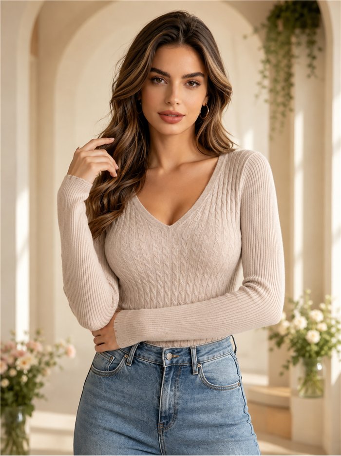 Jersey cuello pico con trenzado