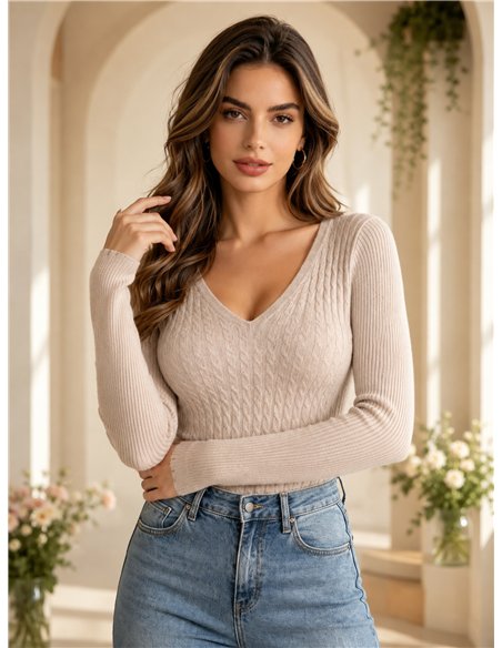 Jersey cuello pico con trenzado