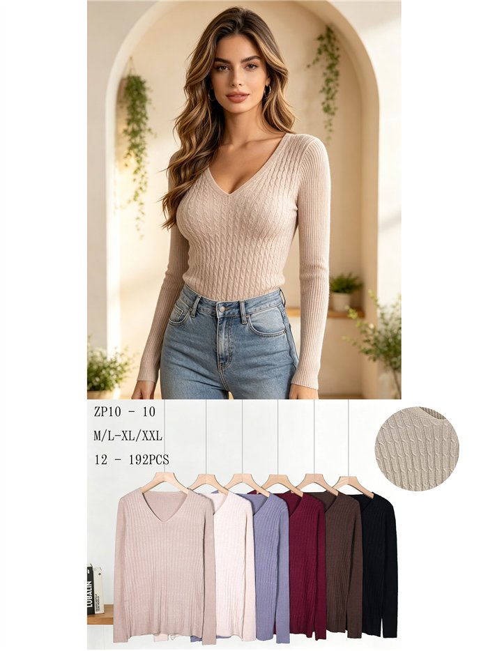 Jersey cuello pico con trenzado