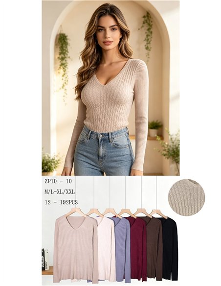 Jersey cuello pico con trenzado
