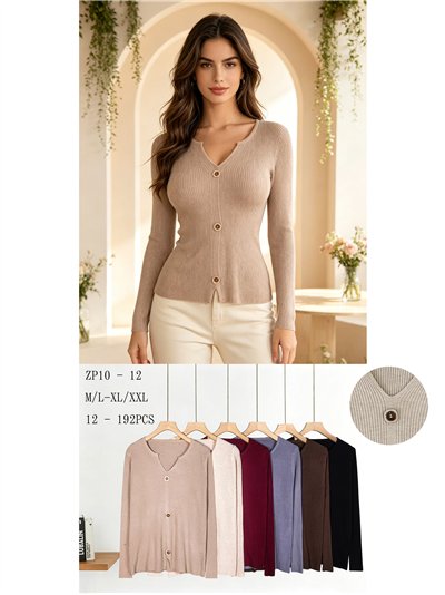 Jersey cuello pico canalé con botones delanteros 2