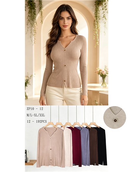 Jersey cuello pico canalé con botones delanteros
