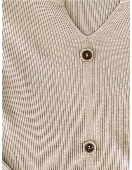 Jersey cuello pico canalé con botones delanteros