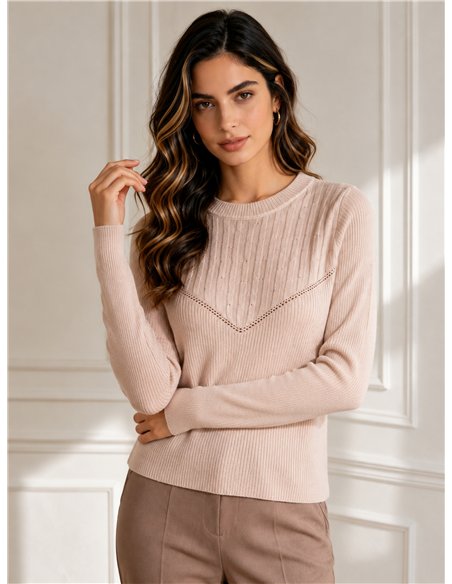 Jersey canalé con strass