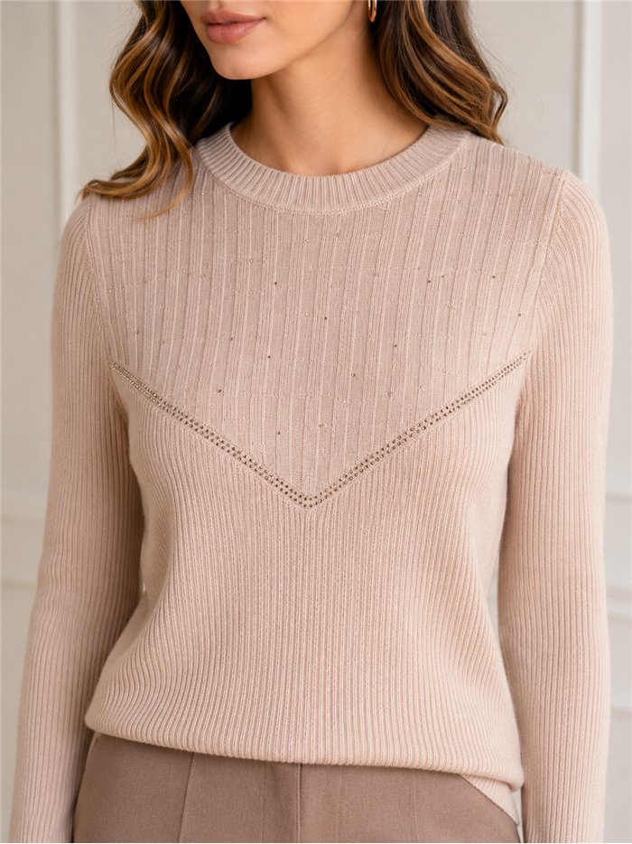 Jersey canalé con strass