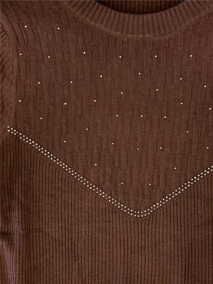 Jersey canalé con strass