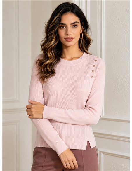 Gerippter Pullover mit Knöpfen an der Schulter