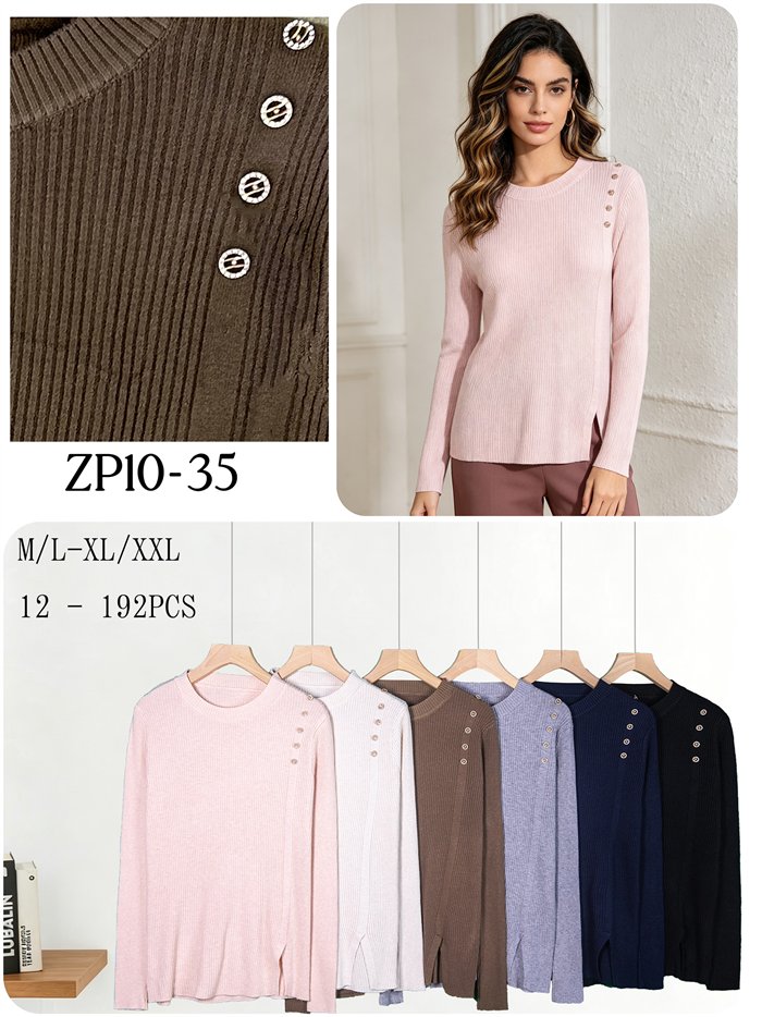 Gerippter Pullover mit Knöpfen an der Schulter