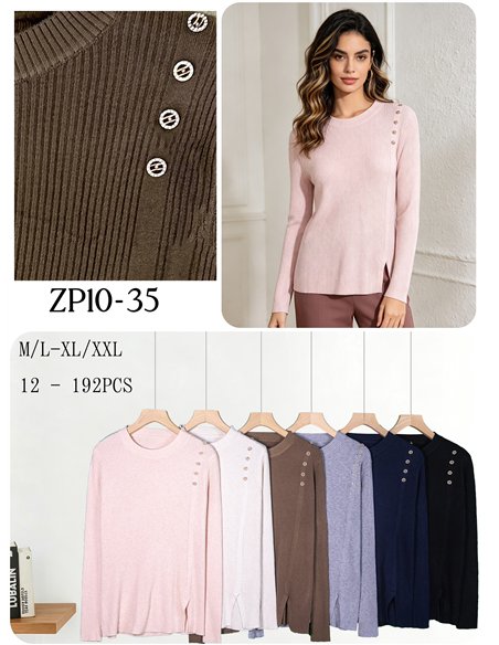 Gerippter Pullover mit Knöpfen an der Schulter
