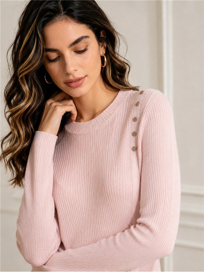 Gerippter Pullover mit Knöpfen an der Schulter