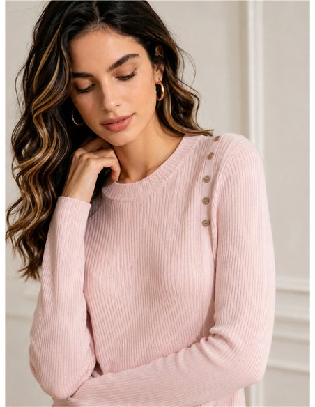 Gerippter Pullover mit Knöpfen an der Schulter