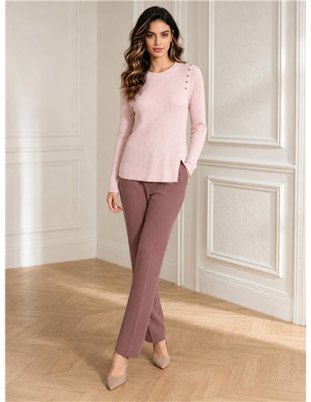 Gerippter Pullover mit Knöpfen an der Schulter