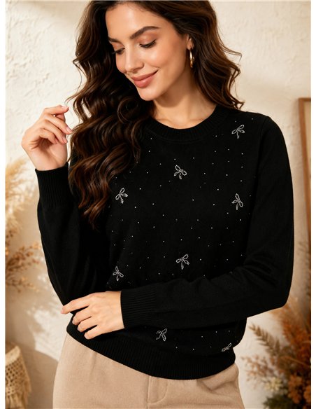 Jersey canalé lazos y strass