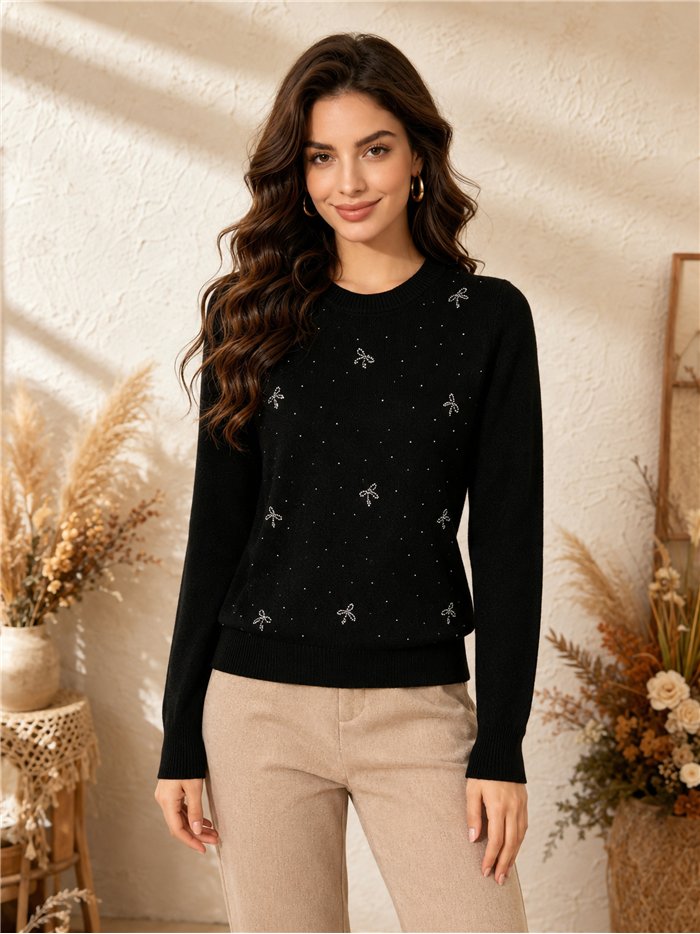 Jersey canalé lazos y strass