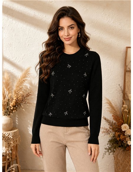 Jersey canalé lazos y strass
