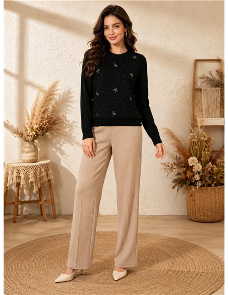 Jersey canalé lazos y strass