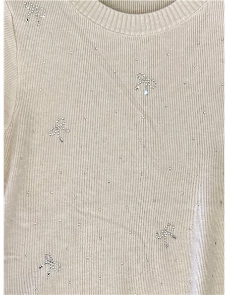Jersey canalé lazos y strass