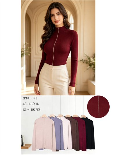 Jersey cuello alto con línea strass 2