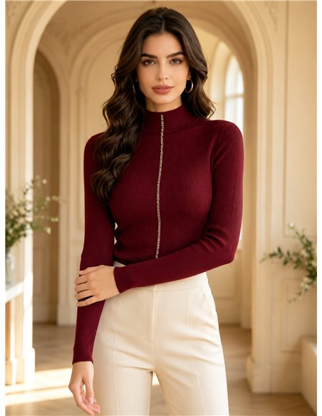 Jersey cuello alto con línea strass