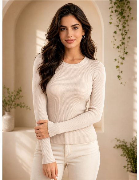 Jersey básico canalé cuello redondo