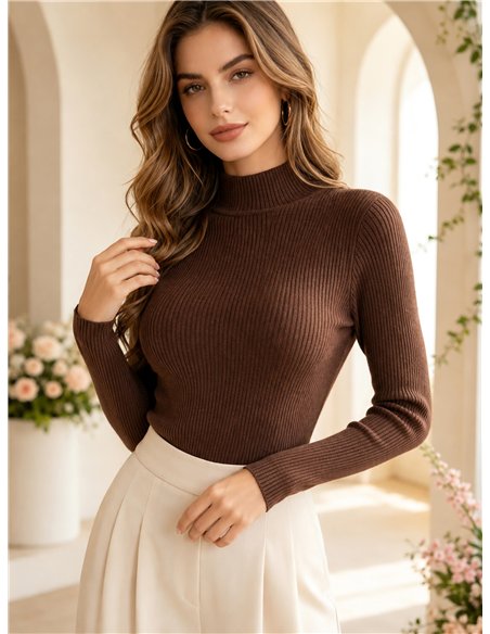 Jersey básico canalé cuello alto