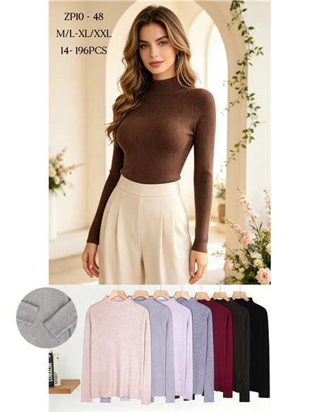Jersey básico canalé cuello alto