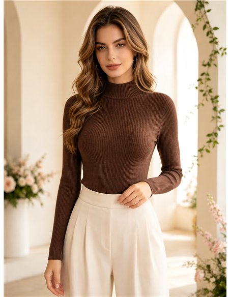 Jersey básico canalé cuello alto