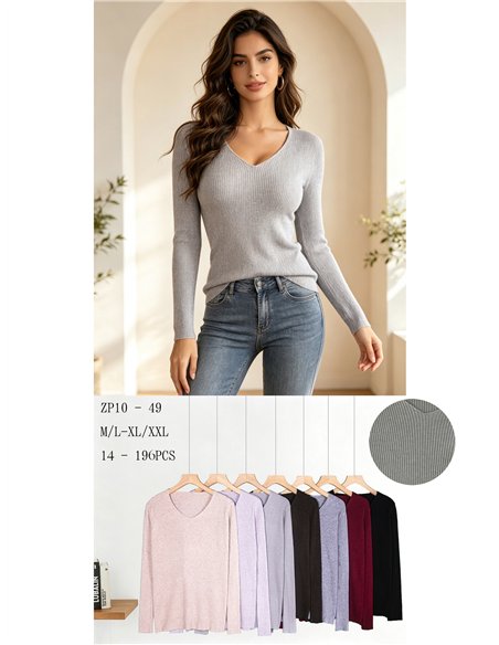 Jersey básico canalé cuello pico