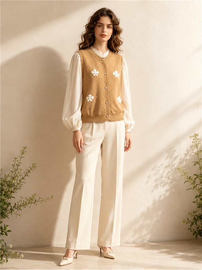 Chaleco de punto con flores