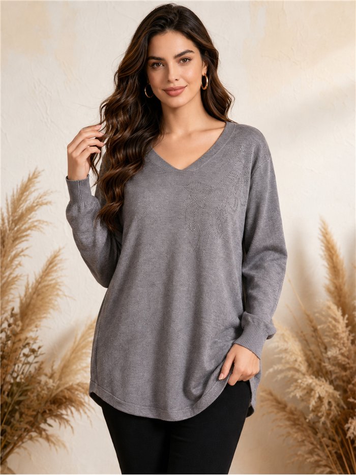 Jersey amplio cuello pico con strass