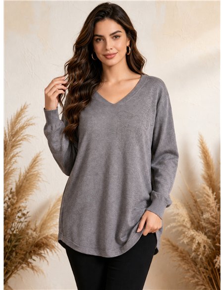 Jersey amplio cuello pico con strass