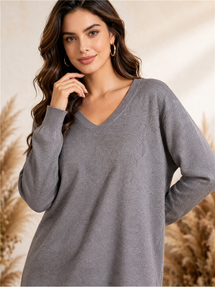 Jersey amplio cuello pico con strass