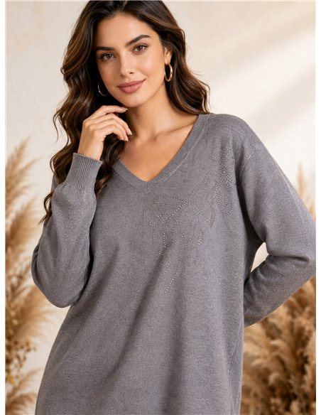Jersey amplio cuello pico con strass