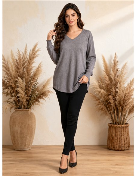Jersey amplio cuello pico con strass