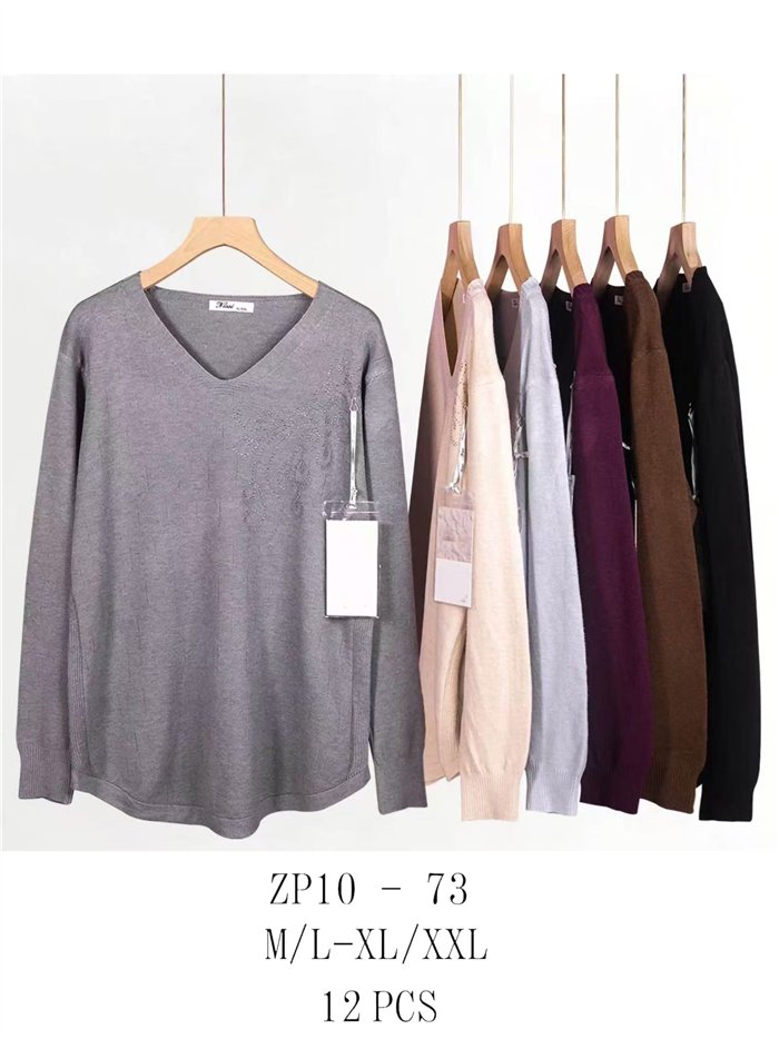 Jersey amplio cuello pico con strass