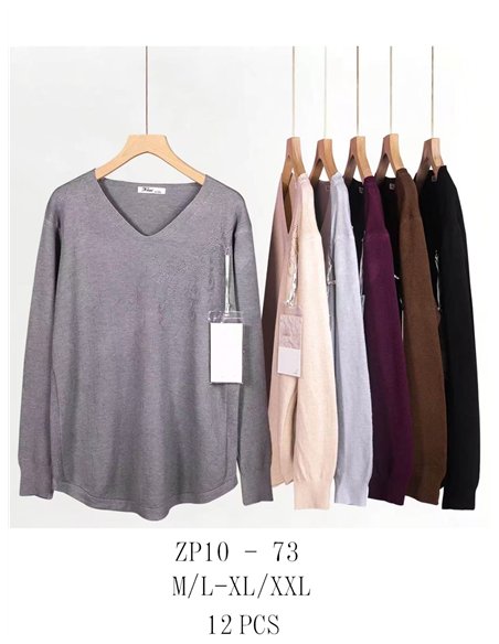 Jersey amplio cuello pico con strass