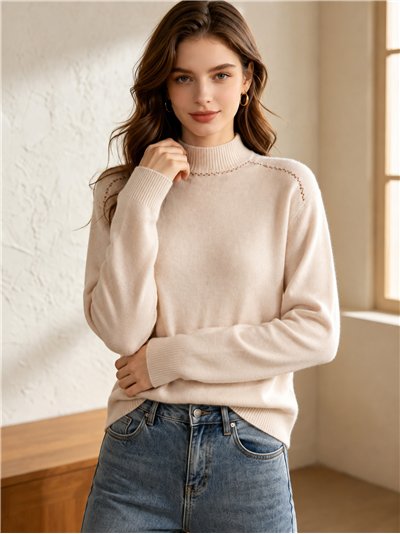 Jersey cuello alto con strass