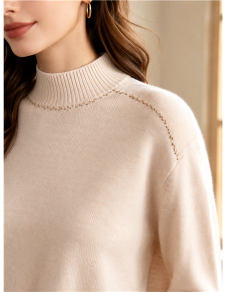 Jersey cuello alto con strass
