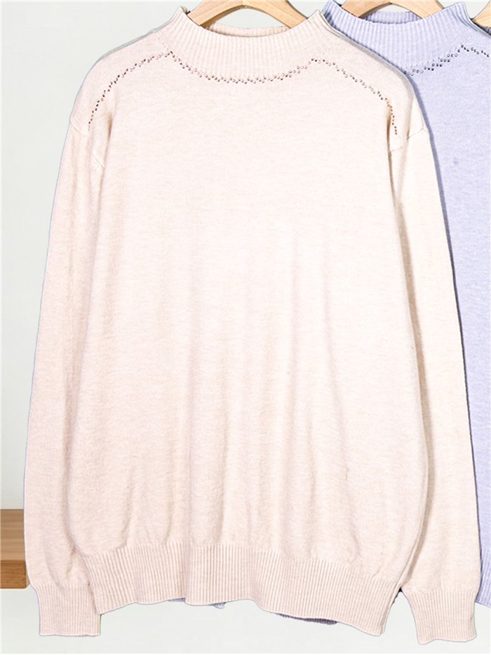 Jersey cuello alto con strass