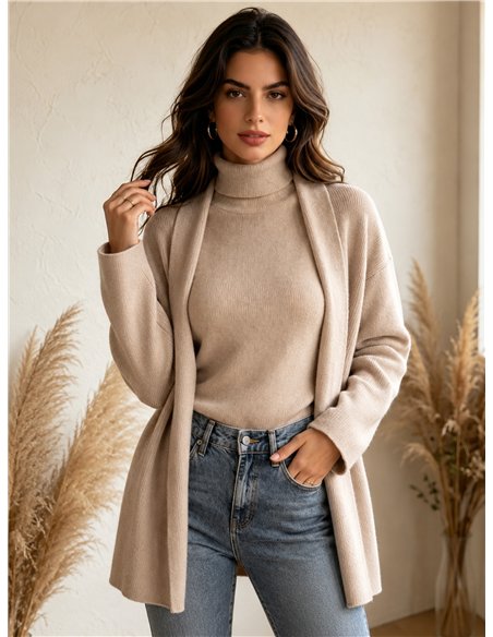 Conjunto cárdigan y top cuello vuelto