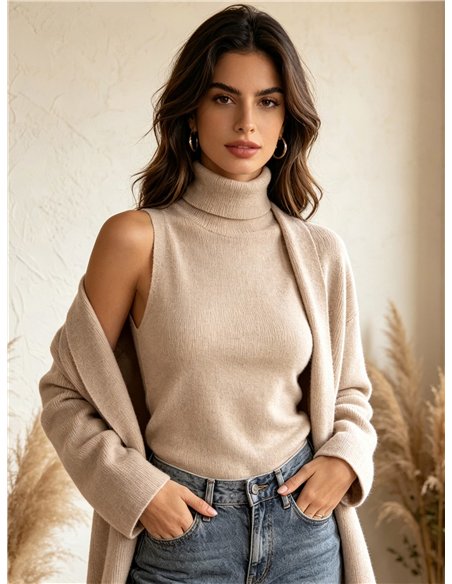Conjunto cárdigan y top cuello vuelto
