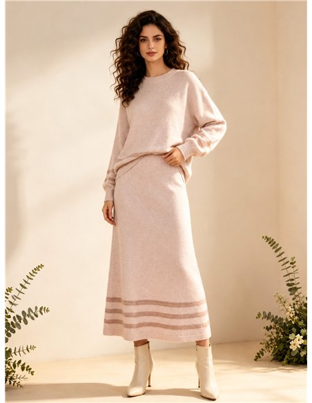 Conjunto Jersey rayas y falda midi