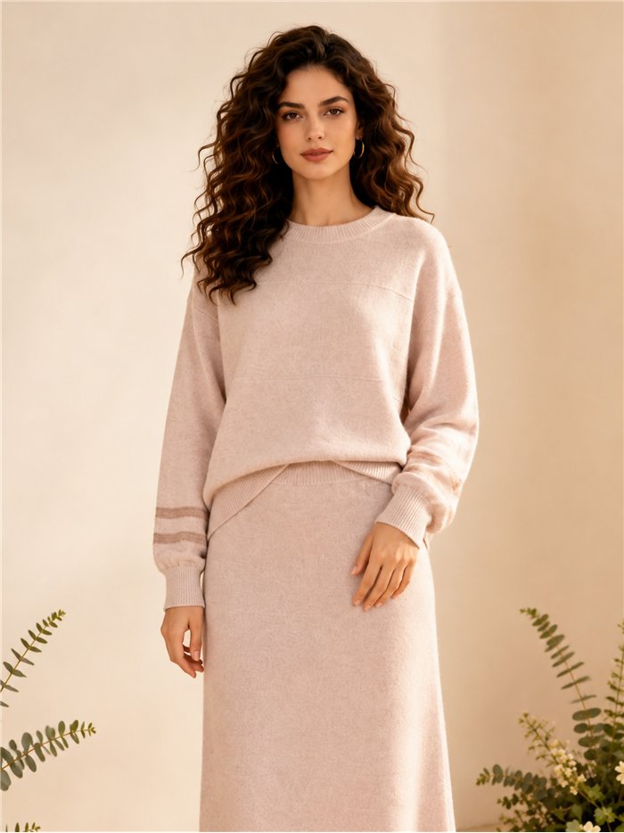 Conjunto Jersey rayas y falda midi